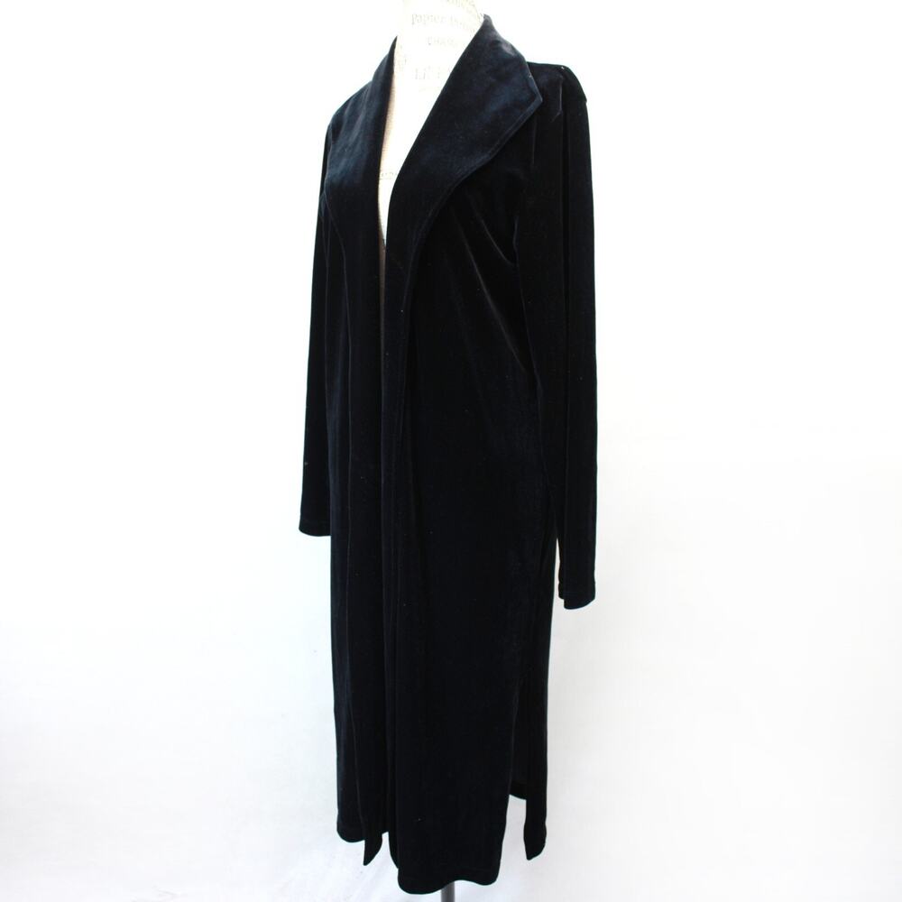 Chico's Black velvet Open Front Long Jacket Cardigan Size 2 Large Made in USA